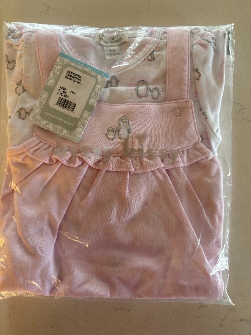 NWT Kissy Kissy Peruvian Pima Cotton Penguin Overall Set 3-6M